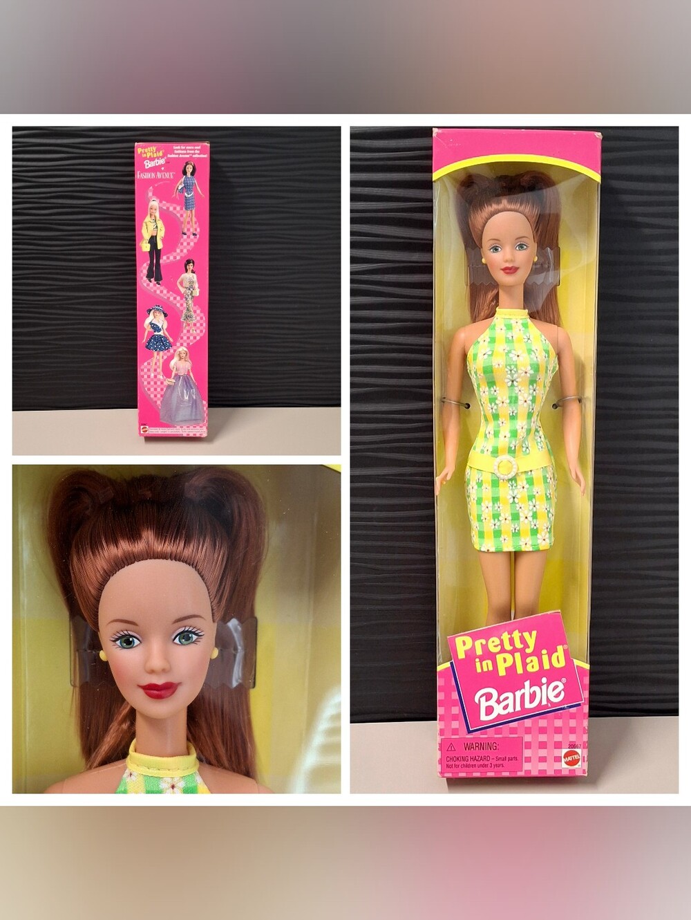Pretty in Plaid Barbie Doll Redhead 1998 Green Yellow Dress